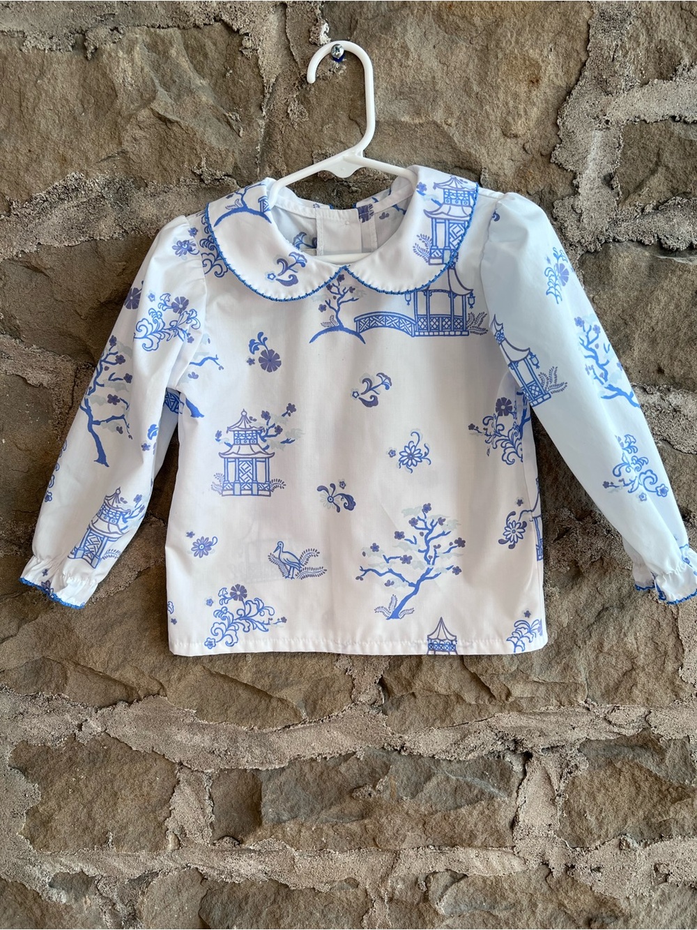 EUC Size 3T TBBC White & Blue Toile Peter Pan Collar blouse